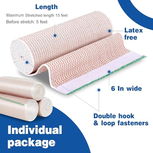AZEN Premium 2 Pack Elastic Bandage Wrap 6 Inch, Compression Wrap Bandage for Legs, Ankle, Knee, Tummy, Body, Latex-Free, Lymphedema Wraps for Legs A-2p(6in)