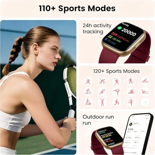 Smart Watch with Alexa Built-in, 1.83" HD Bluetooth Calling Fitness Tracker Burgundy