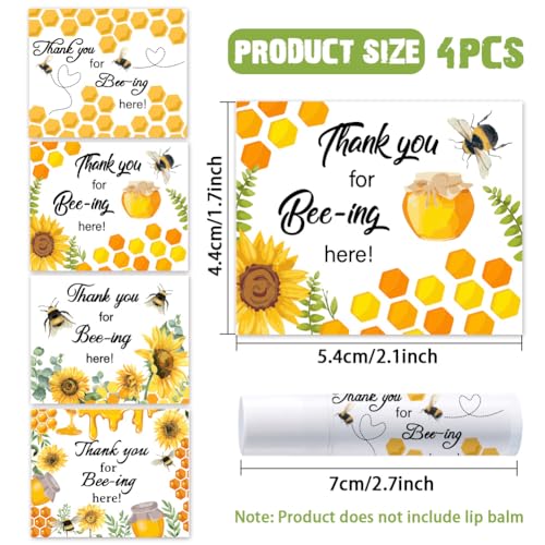 OLYCRAFT 100Pcs 4 Styles Bee Lip Balm Labels Stickers 2.1x1.7 inch Self-Adhesive Favor Lip Balms Bee Honeycomb Stickers with Thank You Words for Lipstick Wrapping Decorations Birthday Party Supplies Bee Theme