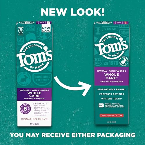 Tom's of Maine Whole Care Natural Fluoride Toothpaste Bundle with Peppermint and Cinnamon Clove, Three 4 oz. 3-Packs