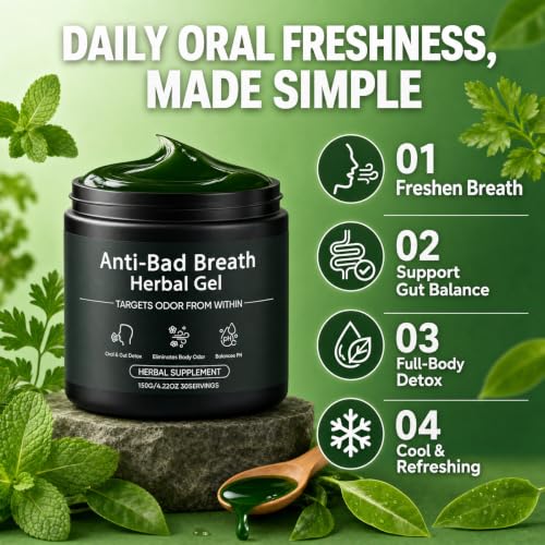 Anti-Bad Breath Herbal Gel Supplement, Body Odor Supplements, Internal Deodorant with Parsley, Green Tea, Chlorophyllin, Eliminates Odor from The Inside, Balances Oral & Gut (150g) (1) 1