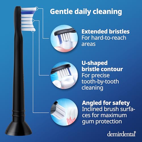 demirdental Toothbrush Heads mini Sensitive Compatible with Philips Sonicare Toothbrush Heads - Soft & Small Replacement Heads for Sensitive Teeth - Black - Replaces HX6088b - 8 Pack