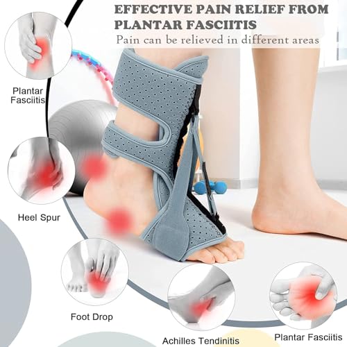 Plantar Fasciitis Night Splint with Massage Ball, Arch Pads & Socks, Adjustable Foot Brace for Achilles Tendonitis, Heel Spur, Foot Drop Relief – Lightweight Night Splint for Men and Women Black