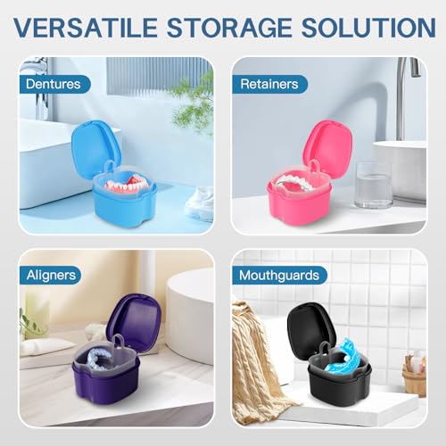 24 Pack Denture Cases and Brushes with Strainer Baskets for Travel