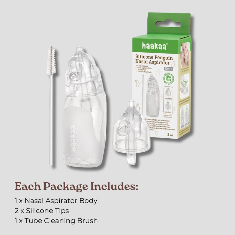 Haakaa Penguin Nasal Aspirator for Baby – Blocked Nose Relief: Works by Suction – BPA, PVC & Phthalate-Free – Food-Grade Silicone – Easy-to-Clean – Fluid Measurement - BeesActive Australia