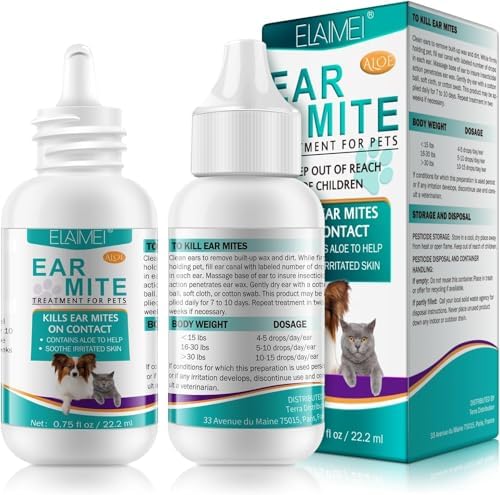 Ear Mite Treatment For Dogs, Ear Infection Treatment for Dogs Cats, Dog Ear Drops for Yeast Infection Itching and Odours, Ear Care For Puppy Cats And Dogs