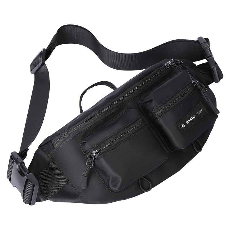 Fanny Pack for Women Men Crossbody Bag with 6-Zipper Pocket Adjustable Strap Black Fanny Packs Sling bag for Men Outdoor Travel Sports Hiking Running A-Black