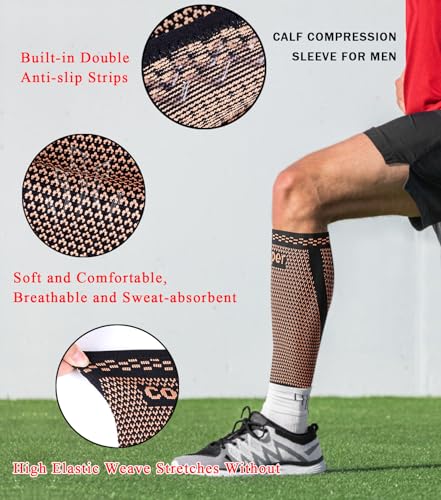 1 Pair Calf Compression Sleeve for Men and Women, Leg Compression Sleeve for Shin Splint Relief, Leg Cramps, Varicose Vein, Calf Support Sleeves for Running, Walking, Hiking (Brown, Large) Brown