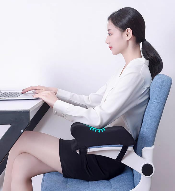 Armrest Cushion for Office Chairs - Soft Elbow Support Pad with Non-Slip Bottom, Fits Most Chairs 2-Piece (Black) Black - BeesActive Australia