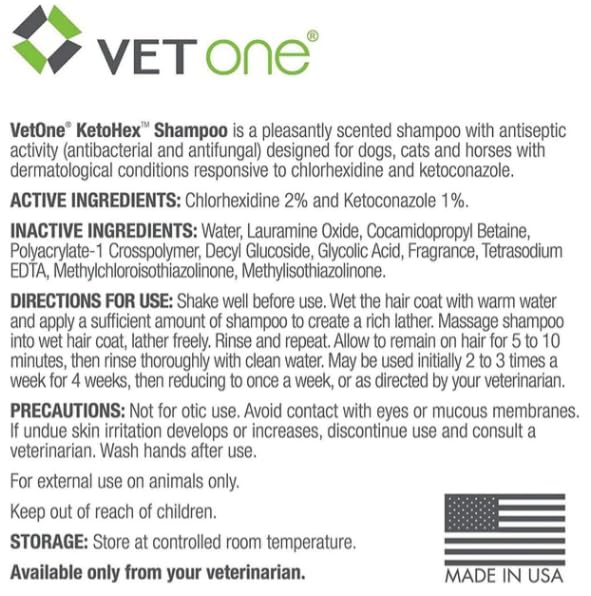 KetoHex Cat and Dog Shampoo - 16 oz Anti Bacterial Cat & Dog Flea And Tick Treatment, For Sensitive Skin Infections & Lesions, Protects & Moisturizes, Antifungal Treatment For Dogs & Cats - VetOne - BeesActive Australia