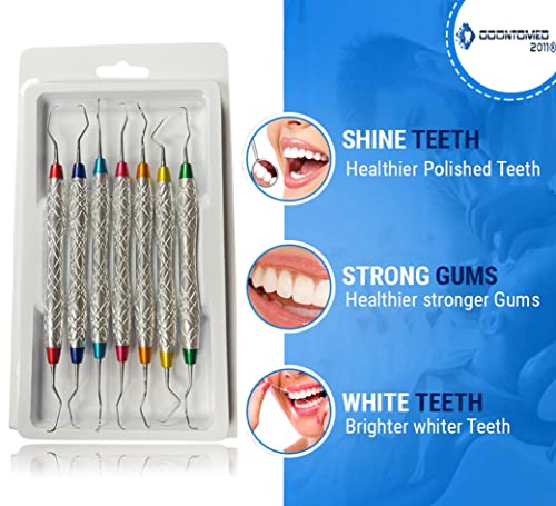 Set of 7 Gracey Periodontal Curettes 1/2-13/14 Double Ended Dual End Hollow Handle Color Coded & Chrome Plated Handle Dental Instruments with Protective Packing DN-2355