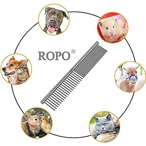 CWXZSTM Pet Steel Combs Dog Cat Comb Tool for Removing Matted Fur - Pet Dematting Comb with Rounded Teeth and Non-Slip Grip Handle - Prevents Knots and Mats for Long and Short Haired Pets,6.5IN/7.4IN - BeesActive Australia