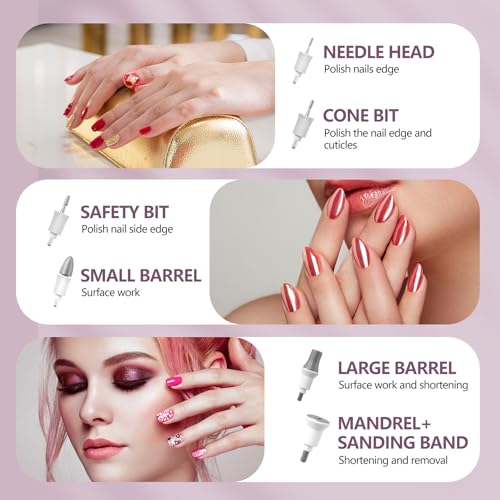 Droyek Electric Nail Drill Machine Nail Drill Electric File Nail File Kit for Beginners Acrylic Gel Nails Manicure Pedicure Polishing Shape Tool with 8 Bits Gel Nails and Home Salon Use A-pink