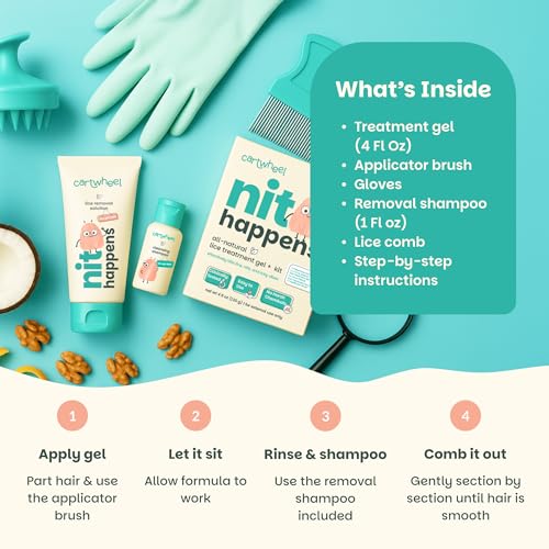 Complete Lice Treatment Kit – Natural, Non-Prescription Head Lice & Nit Removal Set – Treatment Gel + Comb & Removal Shampoo + Gloves – Safe, Plant-Powered Formula