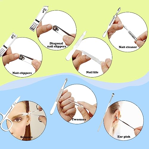 Nail Clippers Manicure Kit for Men Pedicure Tools Personal Care Metal Fingernail Cutter Manicure Set Professional Grooming Kit 8 in 1 Nail Tools Silver