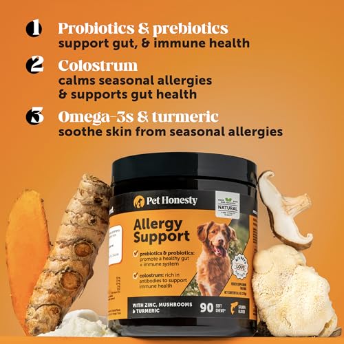 Pet Honesty Dog Wellness Virtual Bundle – Allergy Relief Immunity Chews (90 Ct) + Brush Buddies Dental Sticks for Large Dogs (8 Ct) – Itch Support, Plaque & Breath Care