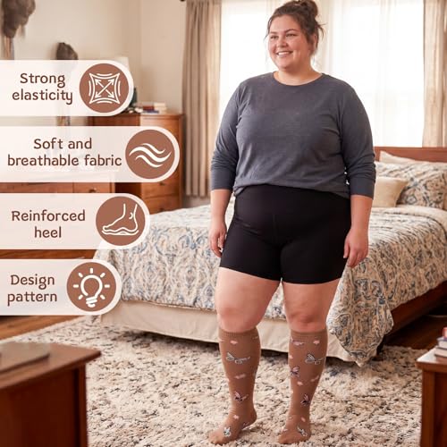 4 Pairs Wide Compression Socks for Women Plus Size Knee High Sock