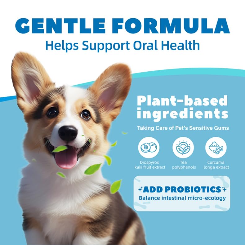 Dog Breath Freshener-Enzymatic Dog Dental Water Additive for Dental Care–Probiotics Prevent Bad Breath, Relieve Gum Redness, Reduce Plaque & Tartar, No Brushing Needed, Safe for Dogs & Cats, 8.45oz