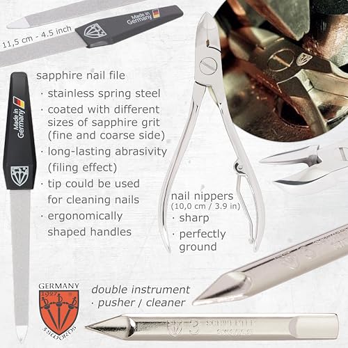 3 Swords Germany - brand quality 7 piece manicure pedicure grooming kit set for professional finger & toe nail care scissors clipper fashion leather case in gift box, Made by 3 Swords Germany (6288) Red