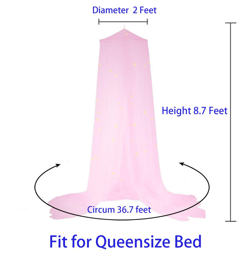 BCBYou Baby, Kids & Adult Mosquito Net Canopy with Glow in Dark Stars, for Crib, Kids, Girls or Full Size Bed (Pink) Pink - BeesActive Australia