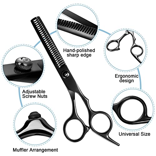11Pcs Professional Hair Scissors Set,Stainless Steel Barber Supplies Including Straight Shears, Thinning Shears, and Hair Thinning Knife Multifunctional Salon Tools and Gifts for Friends and Family Black
