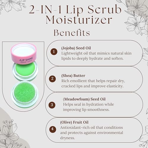 JLipShine 2 in 1 Lip Moisturizer and Lip Scrub, Exfoliating and Hydrating Formula,Smooth. Nourish. Shine. 5g x 2, 0.176 oz (Vanilla,flavor) Vanilla
