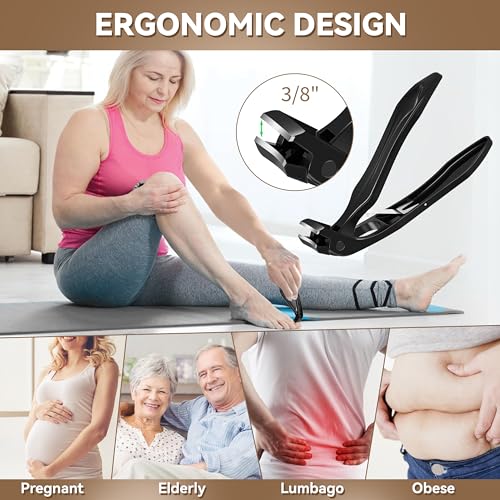 Toenail Clippers for Adults – 6-in-1 Thick & Ingrown Toenail Clippers Set, Large Straight & Slanted Nail Clippers, Heavy Duty Wide Jaw Nail Cutter with Long Handle for Men and Women Black