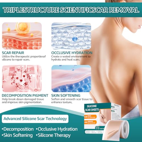 Silicone Scar Sheets, Silicone Scar Tape for Surgical, Hypertrophic, Keloid, C-Section, Burn, Old & New Scars, Reusable Scars Removal Sheets