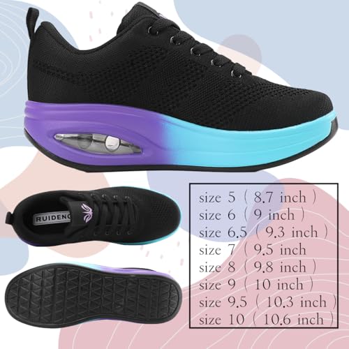 Walking Shoes for Women Air Cushion Nurse Slip Resistant Work Sock Sneakers Food Service Platform Comfortable Weight Light 7 Blue With Purple