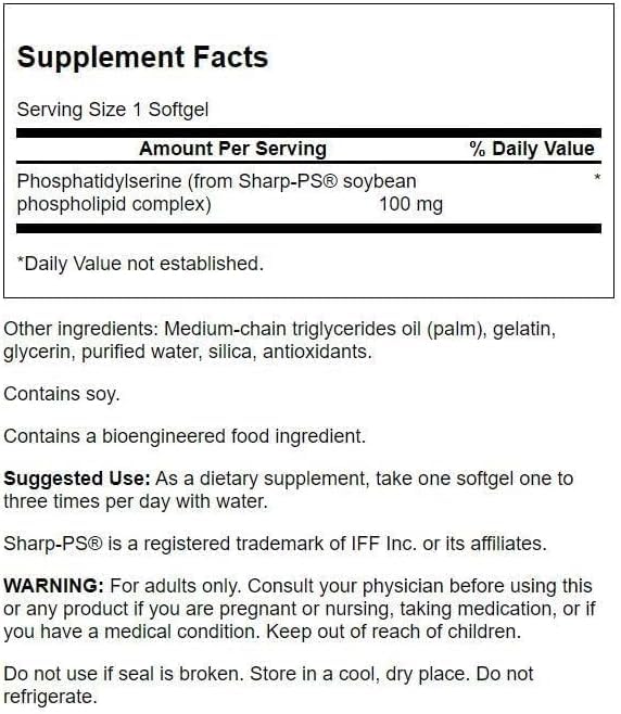 Swanson Phosphatidylserine Brain Health, 100 mg, 30 Sgels | Supports Healthy Mental Function, Helps Maintain Cell Signaling and Integrity in the Brain and Healthy Memory and Cognition 30 Count (Pack of 1)
