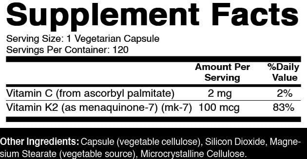 Oxify MK-7 Vitamin K2 100 mcg | 120 Vegetarian Capsules | Gluten-Free, Non-GMO | Supplement Made in USA