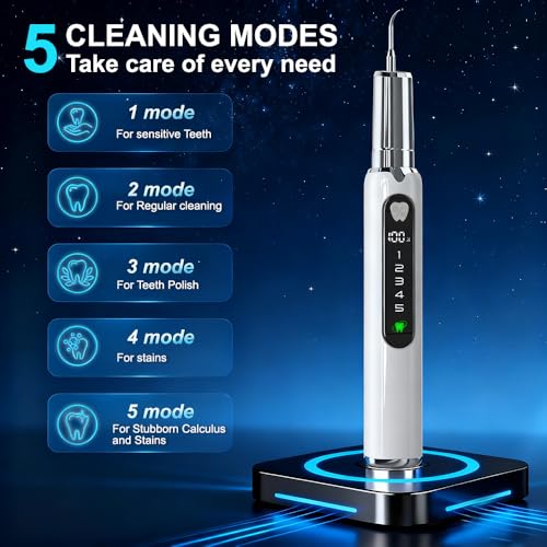Plaque Remover for Teeth–5 Modes, LED, USB-C 4Tips Adult Teeth Cleaning Kit