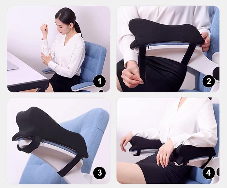 Armrest Cushion for Office Chairs - Soft Elbow Support Pad with Non-Slip Bottom, Fits Most Chairs 2-Piece (Black) Black - BeesActive Australia