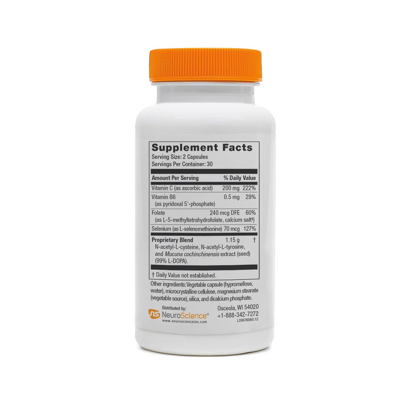 NeuroScience Balance D - Mood Support Supplement for Energy, Focus & Brain Health - Vitamin B6, Folate & More - Aid Dopamine Synthesis for Healthy Craving Control & Cognition (60 Capsules)