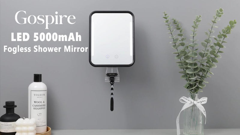 Gospire Heated Shower Mirror Fogless for Shaving with Light - Black