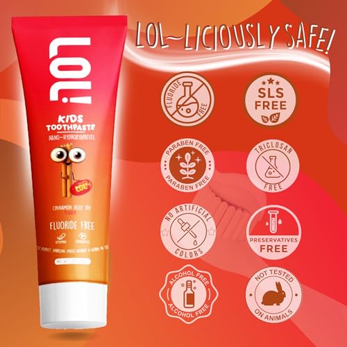 LOL Kids Toothpaste 3-Flavor Pack | Nano Hydroxyapatite Toothpaste, Probiotics, Vitamins A, C, E | Safe if Swallowed, No SLS | 1 Peppermint, 1 Strawberry & 1 Cinnamon