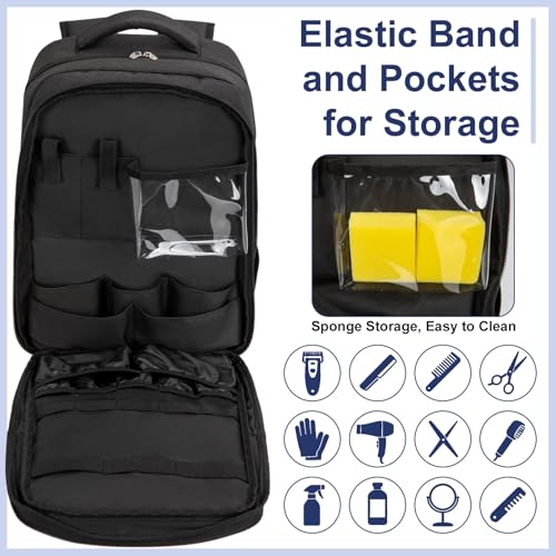 GDNasist Barber Supplies Bag,Portable Barber Backpack with Insulated Pocket Black