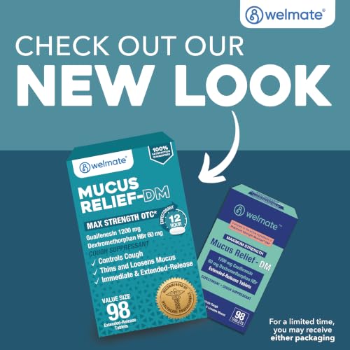 WELMATE Max Strength 12Hr Mucus Relief DM Cough Suppressant, 98 Tablets Mucus DM Relief - 1200 mg (98 ct)
