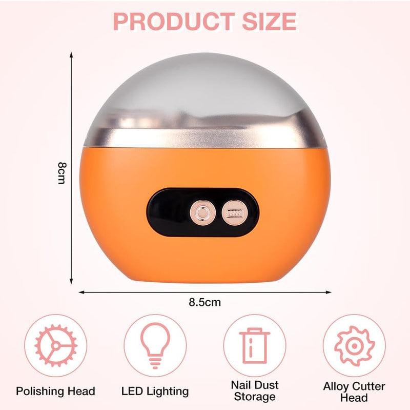 Electric Nail Clipper, Upgraded 2 in 1 Nail File Trimmer with Polishing, 3 Speeds Baby Nail Clipper Electric with LED Light and Nail Clip Storage (White-Orange) White-Orange - BeesActive Australia