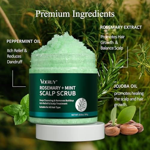 VOERUY Rosemary Scalp Exfoliator Scrub 10.6oz/300g +Rosemary & Tea Tree Scalp Treatment 120ML