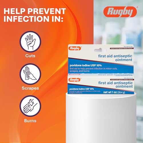 Rugby First Aid Antiseptic Ointment, Povidone Iodine USP 10%, 1 Oz