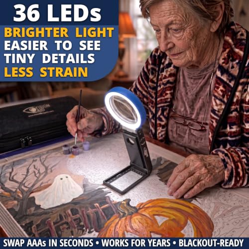 30x 10x VisionAid Hands-Free Magnifying Glass with Stand, Bright LED Light, Sturdy Storage Case - Handheld Magnifier for Reading Battery Powered - 36 Ultra Bright LED with Case