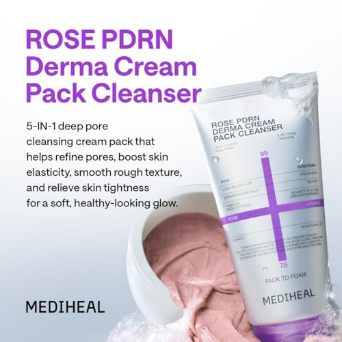 MEDIHEAL Rose PDRN Derma Cream Facial Cleanser, Wash Mask (4.06 fl oz) 4.06 Fl Oz (Pack of 1)