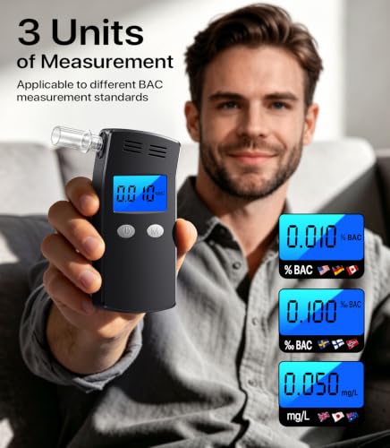 Breathalyzer, 2026 Upgraded Alcohol Breathalyzer Tester with LCD Display, Portable Personal Breathalyzer for Home and Travel Use (Includes 10 Mouthpieces) (Black) Black
