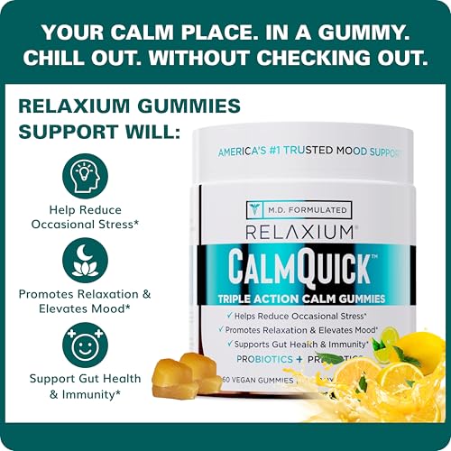 Relaxium Calm Gummies - Calm, Gut Health + Immune Support, Developed in The USA, with Vitamin B6, Magnesium, L-Theanine + Prebiotic & Probiotic Blend, Lemon Flavor, 60 Gummies (Pack of 2) 60 Count (Pack of 2)
