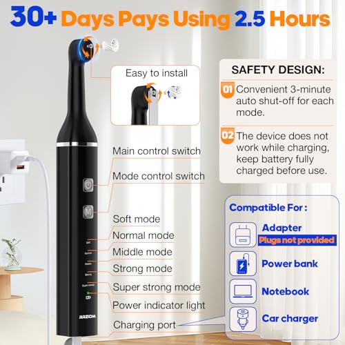 Tooth Polisher, RRZIOM Teeth Cleaning Kit with 5 Heads, 5 Modes, 4 Pastes Black-1