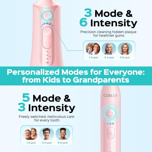 COSLUS C51C30 Water Flosser Electric Toothbrush Combo, 2-1 Oral Clean Kit Pink