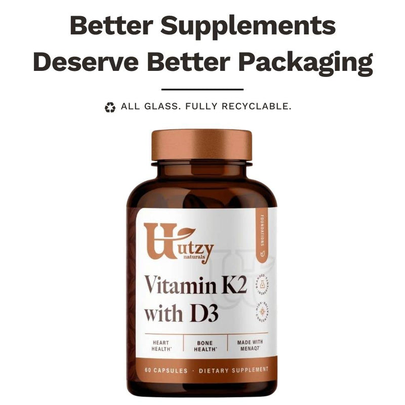 Utzy Naturals Vitamin K2 + D3 | High Dose K2 | 45 mcg of MenaQ7 Form of K2 | 5,000 IU D3 Cholecalciferol Form | Made in USA | 60 Servings