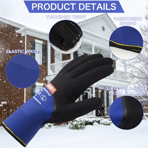 LOCCEF 2 Pairs Winter Work Gloves, Thermal Freezer Gloves Blue 10/XL