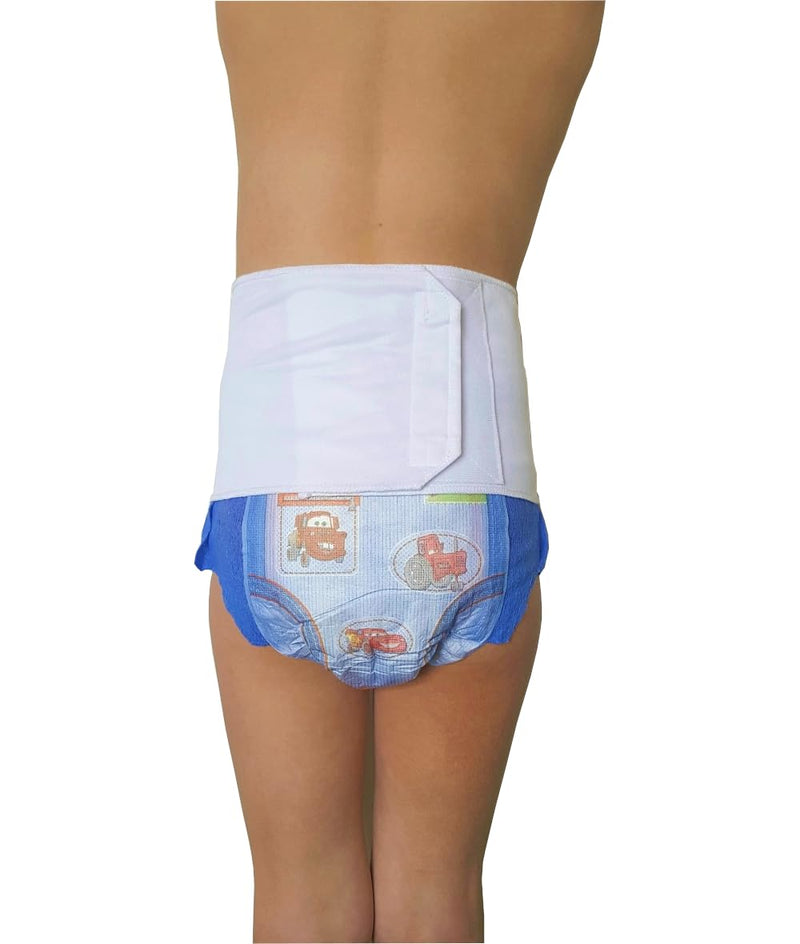 Pediatric Ostomy Wrap Mild Compression Band - White, waist size 21-24 inches | Compression Waist Wrap Bandage Support Belt to Prevent Ostomy Leaks and Secure G Tube and Feeding Tube (OWWT, Size 2)